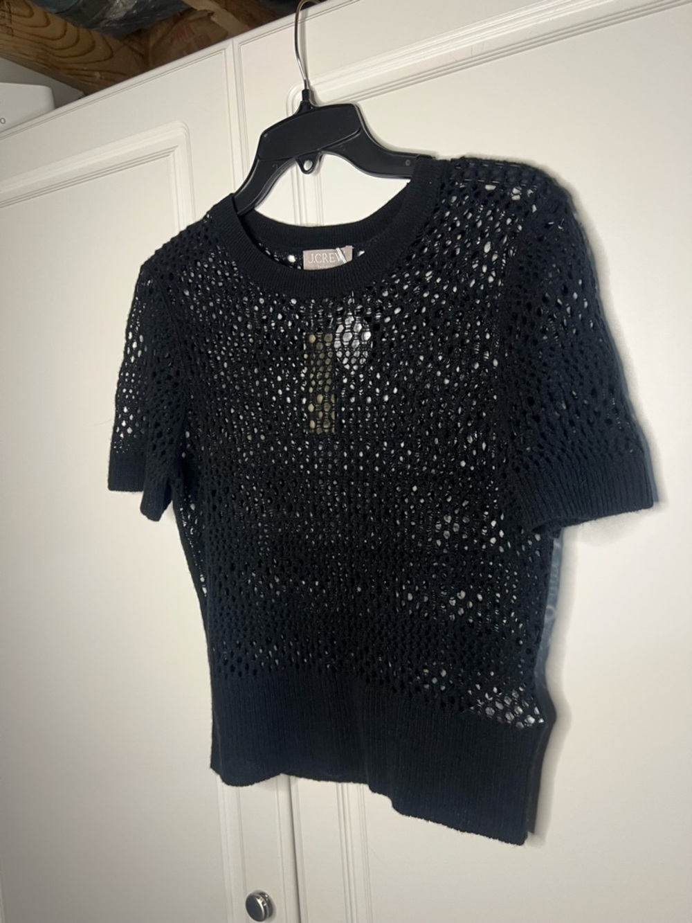 NWT J.Crew 100% Cashmere Pointelle Knit Top Black Short Sleeve - Picture 4 of 14